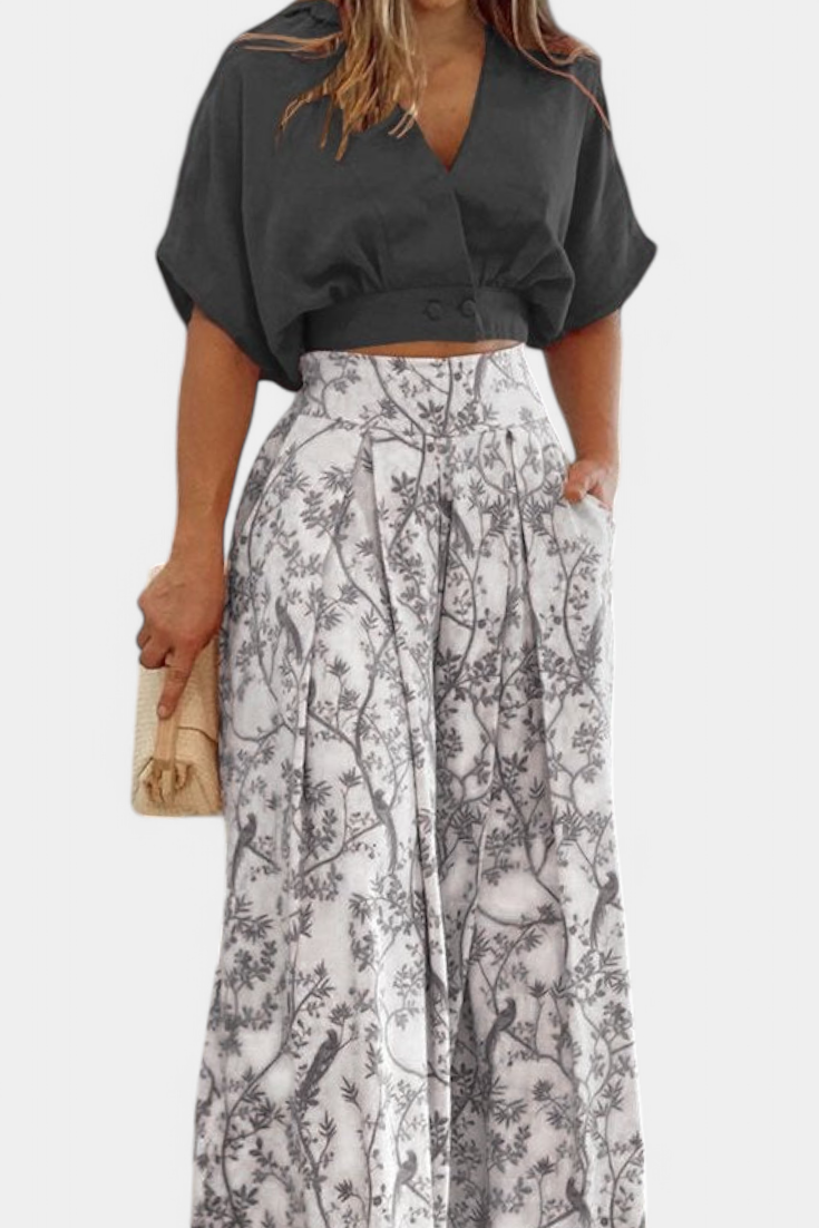 Olivia Boho set s výstřihem do V a širokými nohavicemi