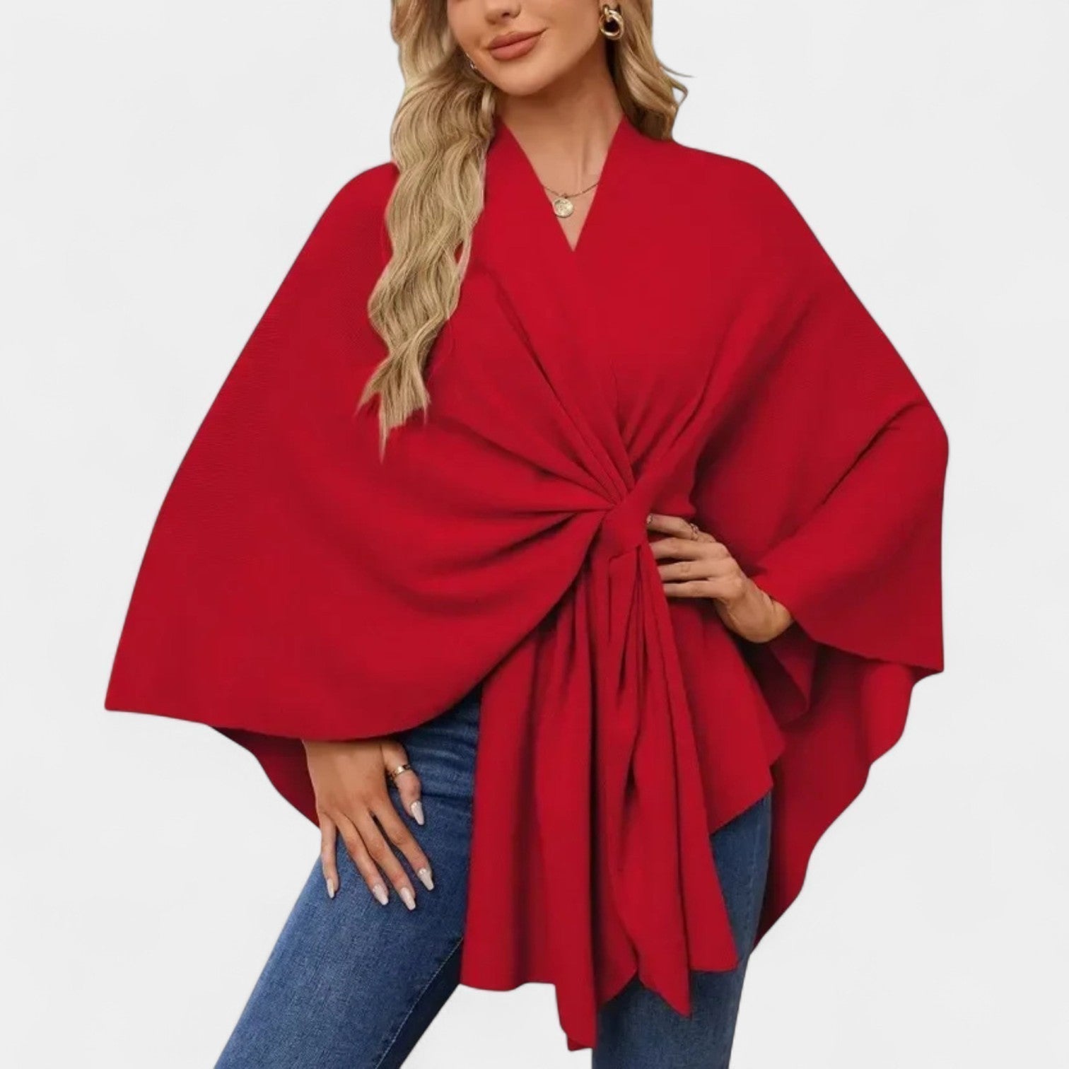 Daniela – Elegantní pončo s jemným spadením a mašlí