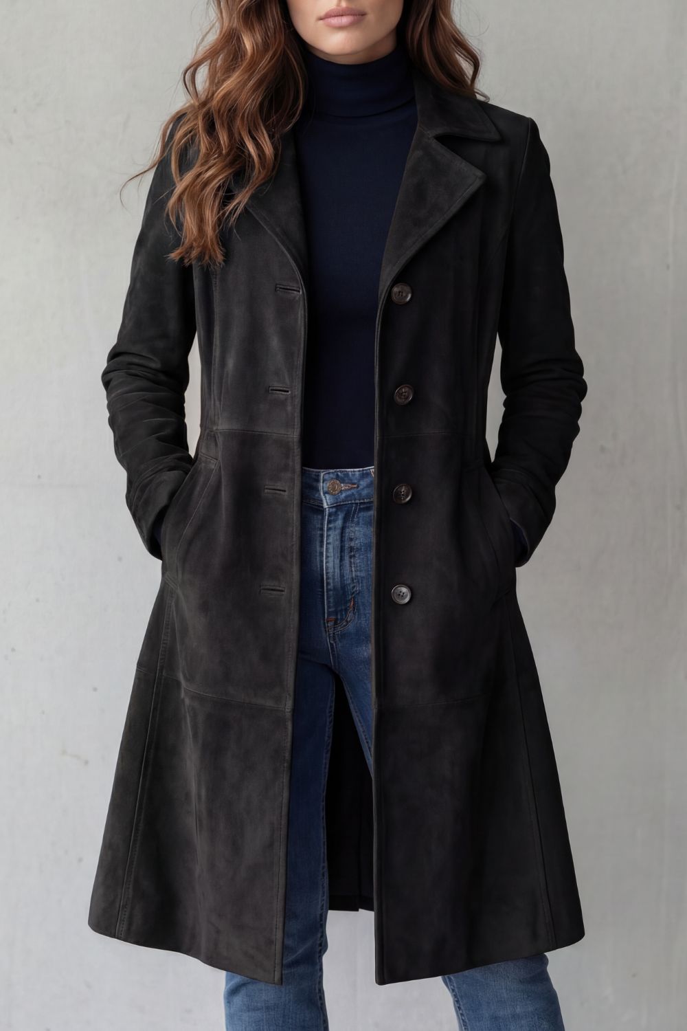 Delphine – Vintage semišový povrch – Dlouhý kabát
