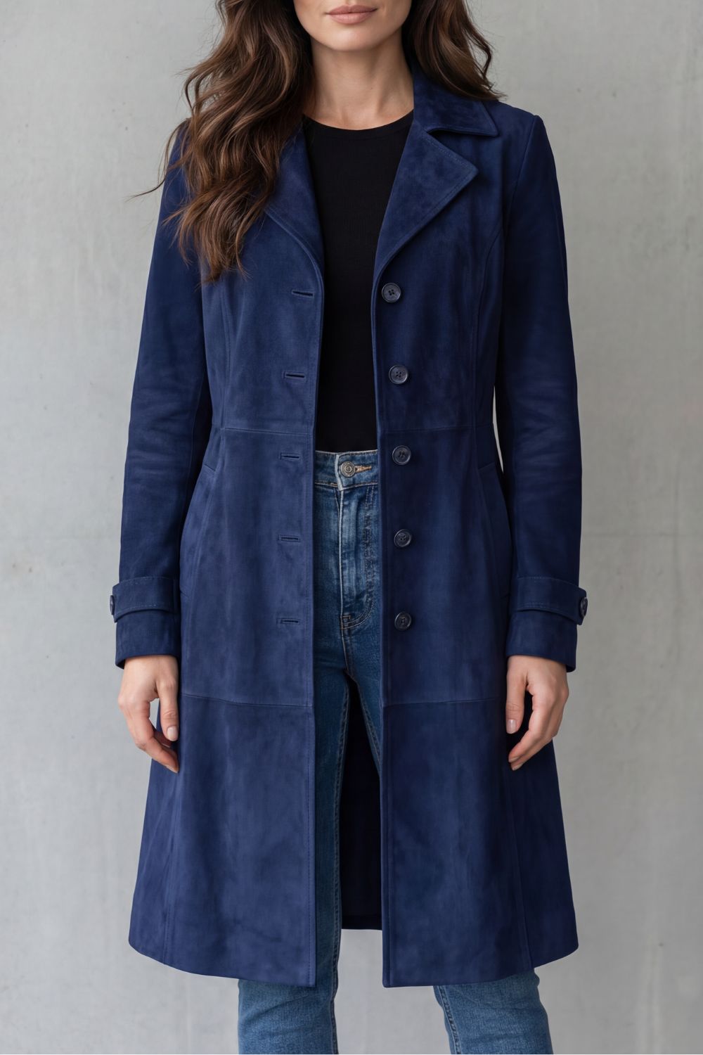 Delphine – Vintage semišový povrch – Dlouhý kabát
