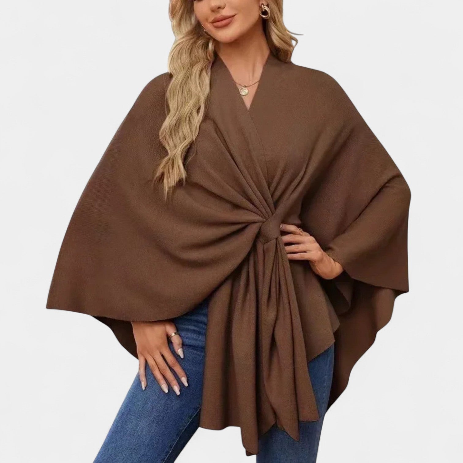 Daniela – Elegantní pončo s jemným spadením a mašlí