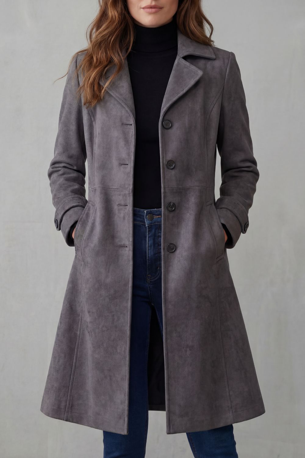 Delphine – Vintage semišový povrch – Dlouhý kabát