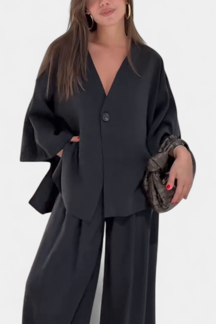 Eli Oversize Sada Top s Výstřihem do V a Rovné Kalhoty