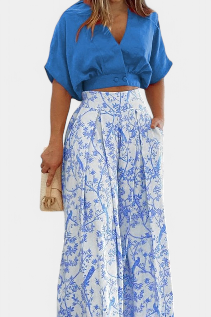 Olivia Boho set s výstřihem do V a širokými nohavicemi