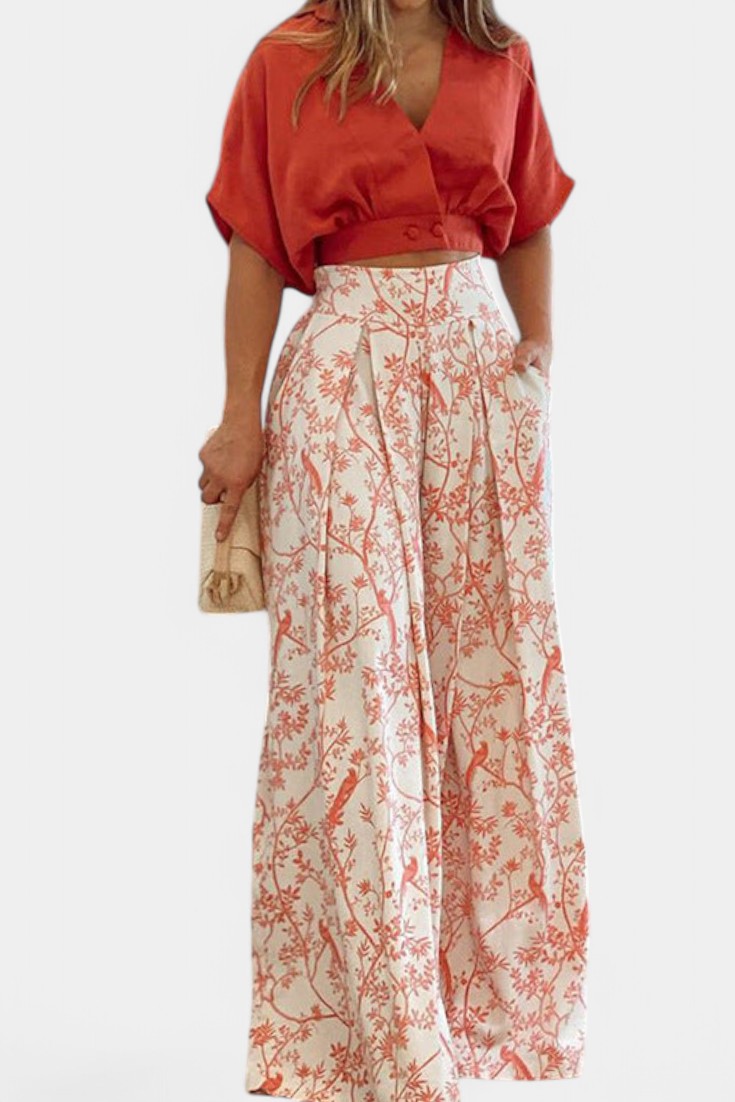 Olivia Boho set s výstřihem do V a širokými nohavicemi
