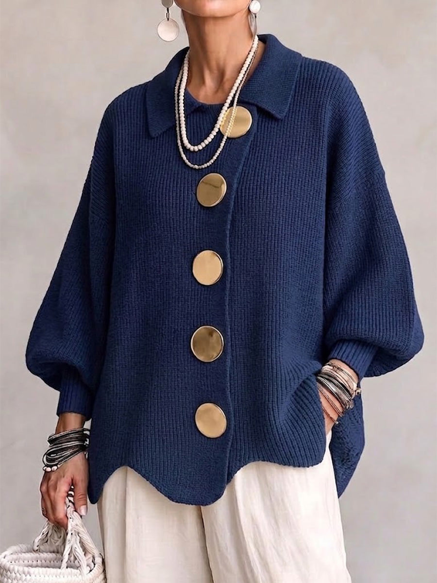 Barbora| Oversized Cardigan s Límcem a Velkými Kovovými Knoflíky